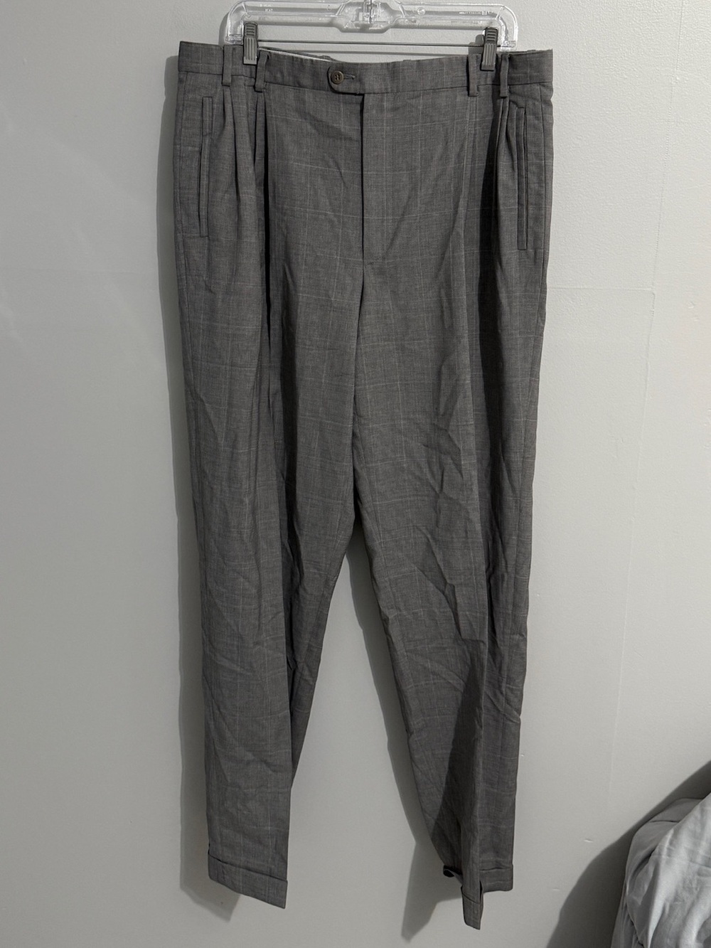Zanella Pants Mens 36 Gray Pleated Dress Trousers Cuffed Hem Wool Business